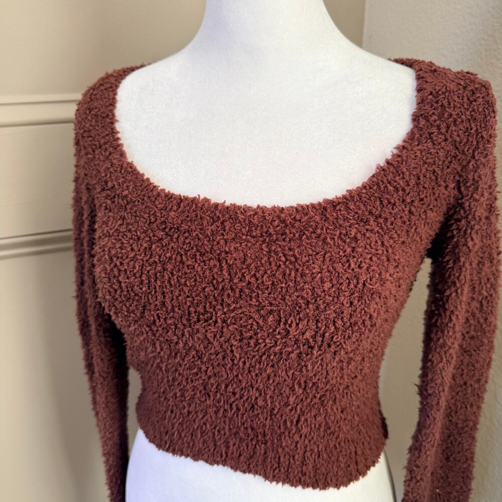 SKIMS Cozy Knit Scoop Neck Crop Top S/M Chocolate Brown - Picture 2 of 7